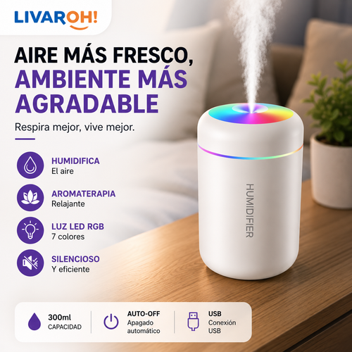 Difusor Aromático Humidificador USB Portátil Auto Luz LED Blanco