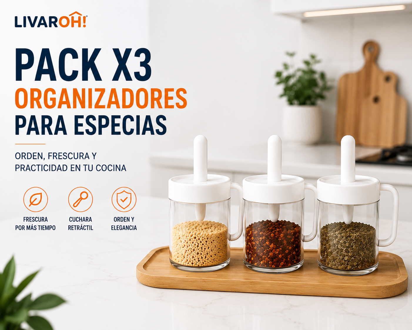 Pack x3 Organizadores para Especias con Cuchara Retráctil