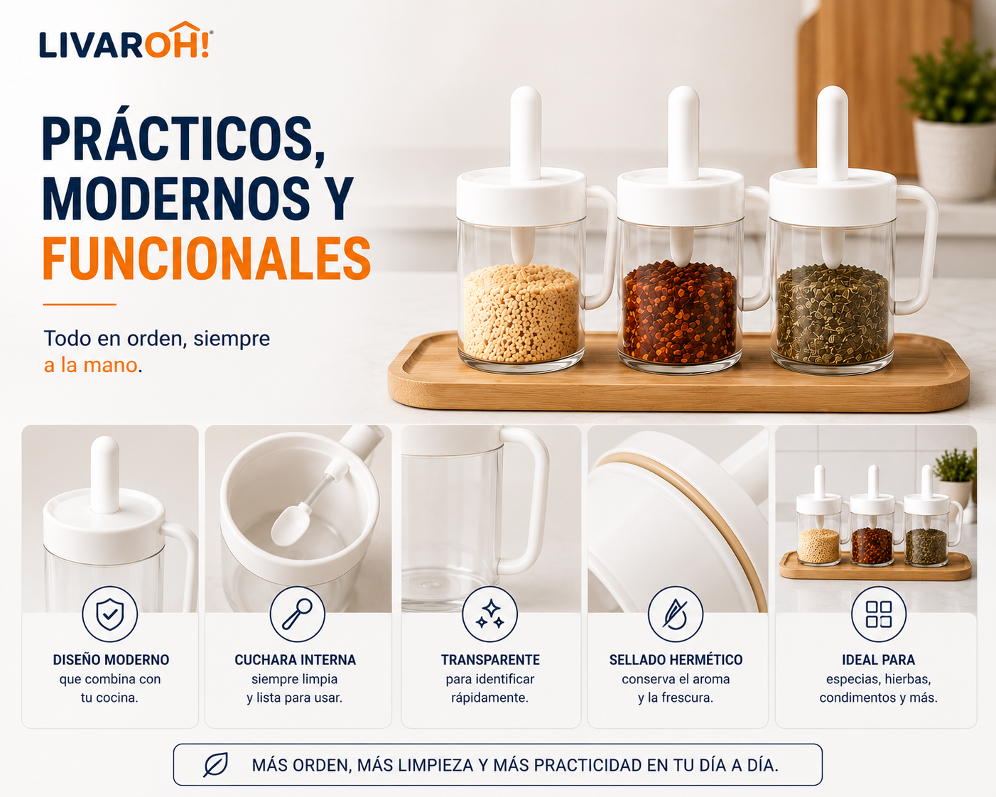 Pack x3 Organizadores para Especias con Cuchara Retráctil