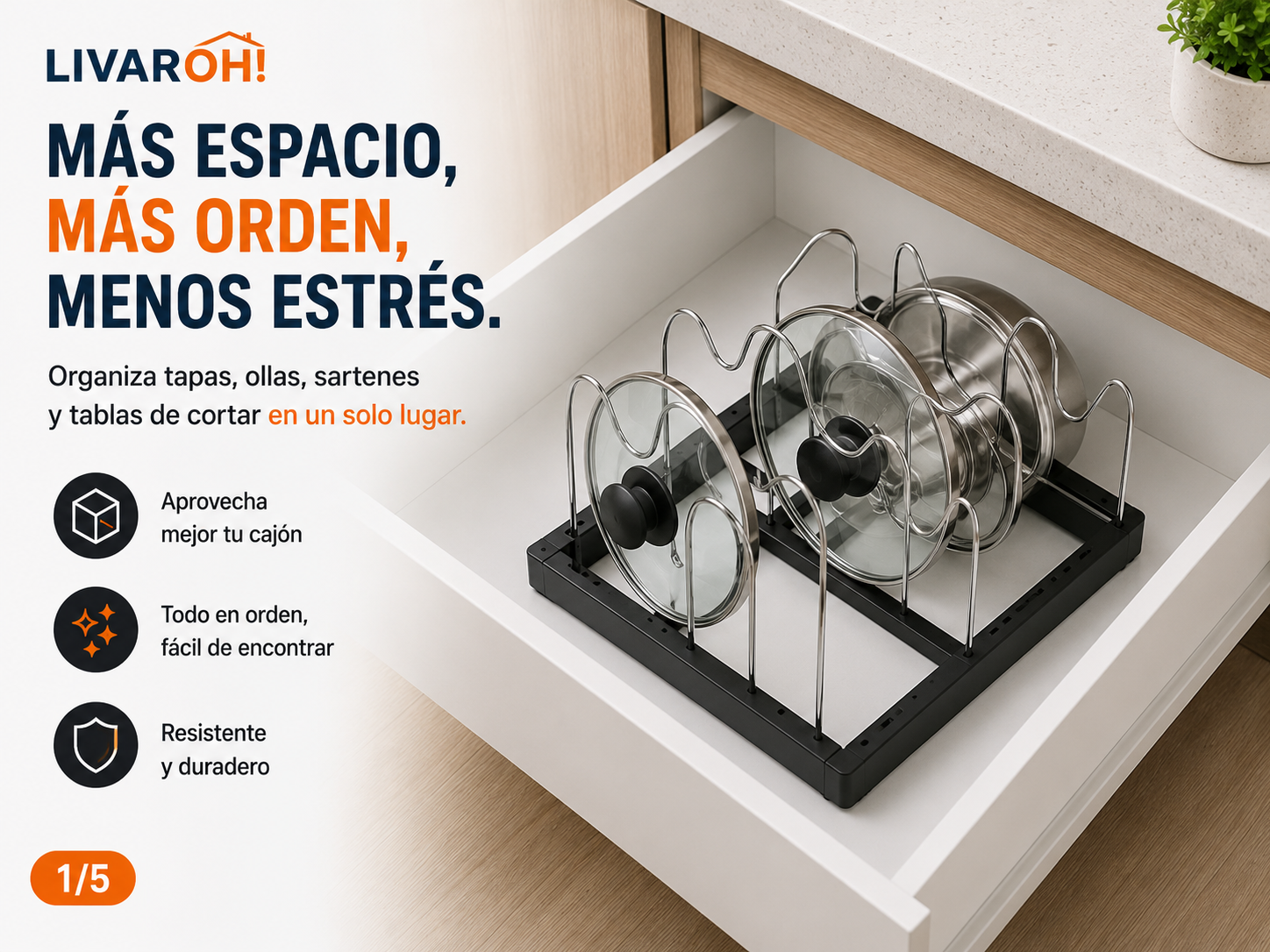 Organizador Ajustable para Tapas, Ollas y Sartenes LIVAROH