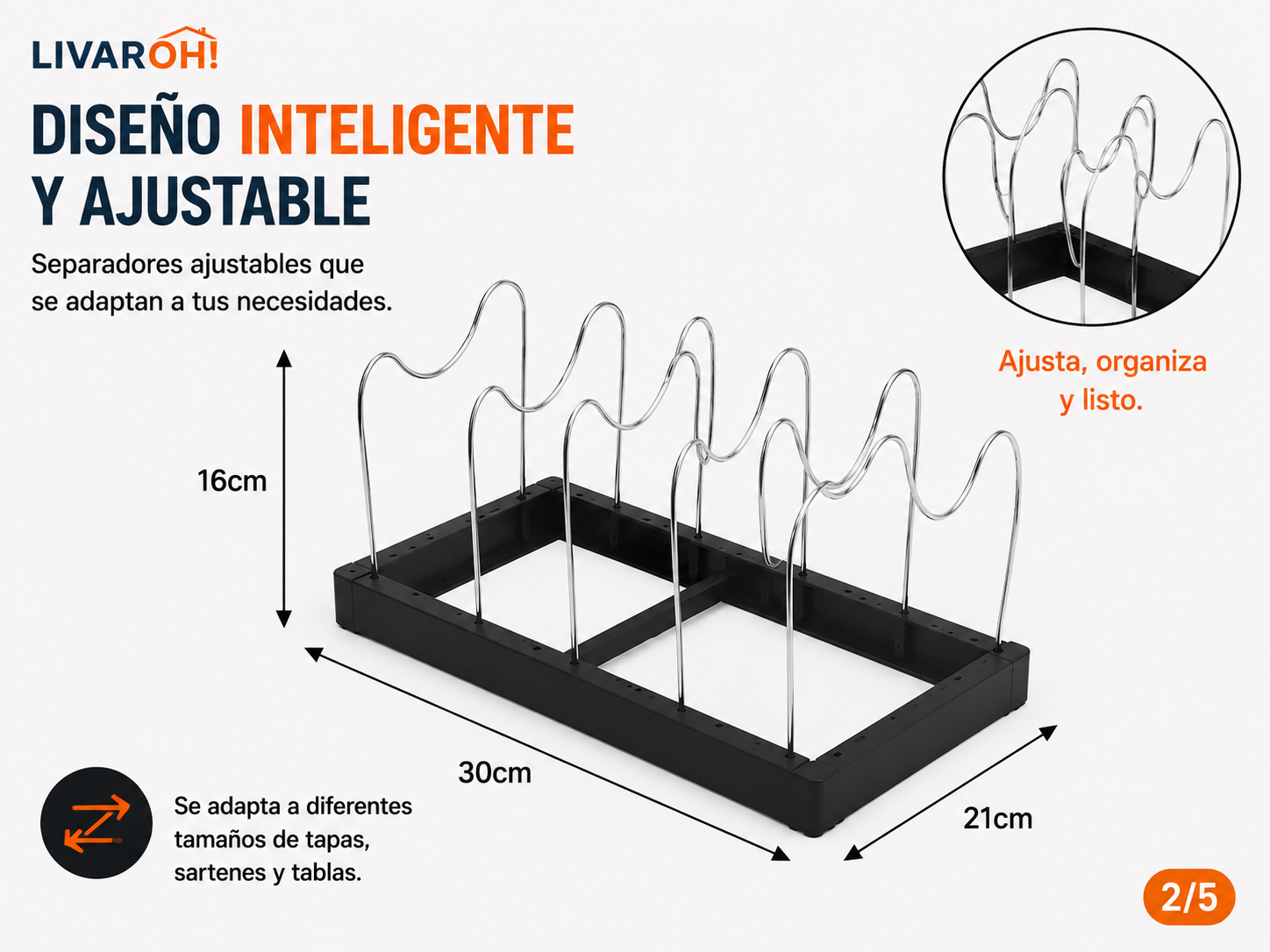 Organizador Ajustable para Tapas, Ollas y Sartenes LIVAROH