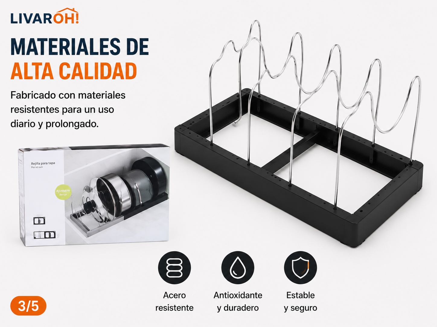 Organizador Ajustable para Tapas, Ollas y Sartenes LIVAROH