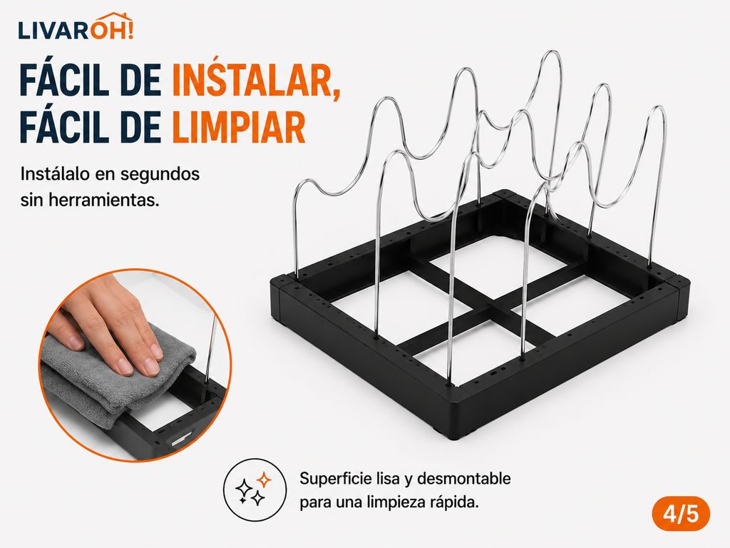 Organizador Ajustable para Tapas, Ollas y Sartenes LIVAROH