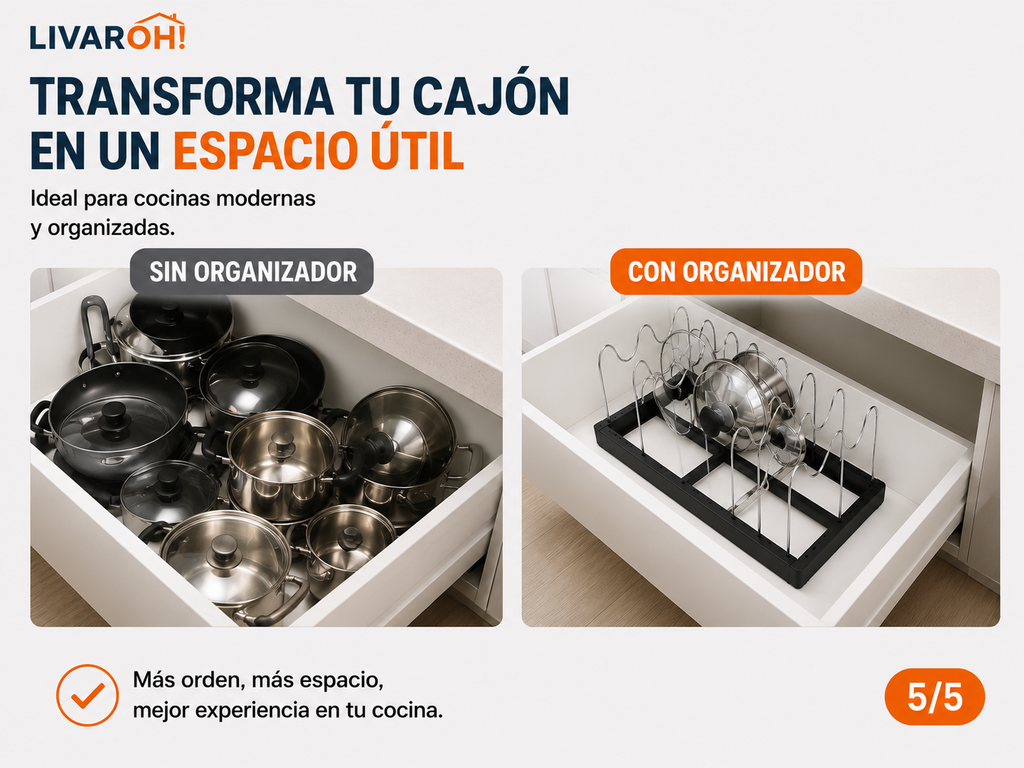 Organizador Ajustable para Tapas, Ollas y Sartenes LIVAROH