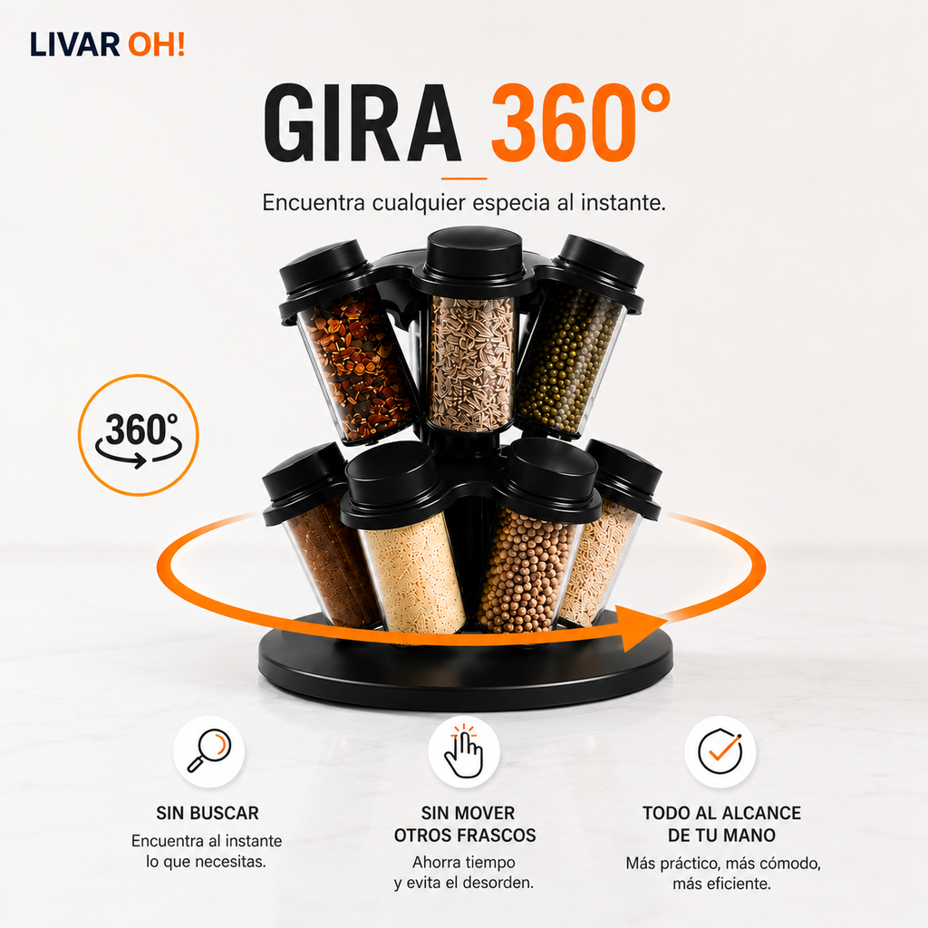 Organizador Giratorio de Especias 360° con 12 Frascos -