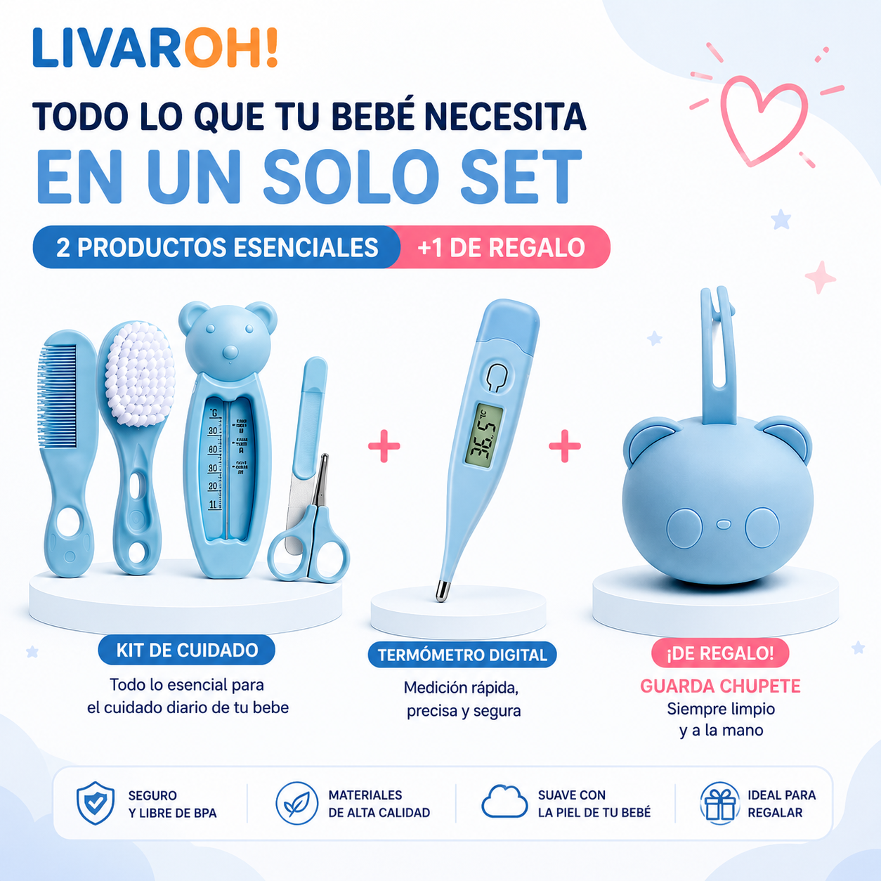 Set de Cuidado para Bebé 2 en 1 + Guarda Chupete de REGALO 🎁