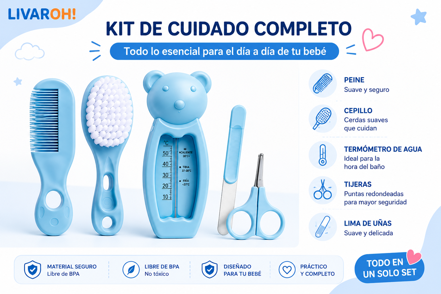 Set de Cuidado para Bebé 2 en 1 + Guarda Chupete de REGALO 🎁