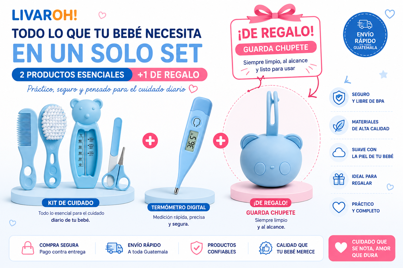 Set de Cuidado para Bebé 2 en 1 + Guarda Chupete de REGALO 🎁