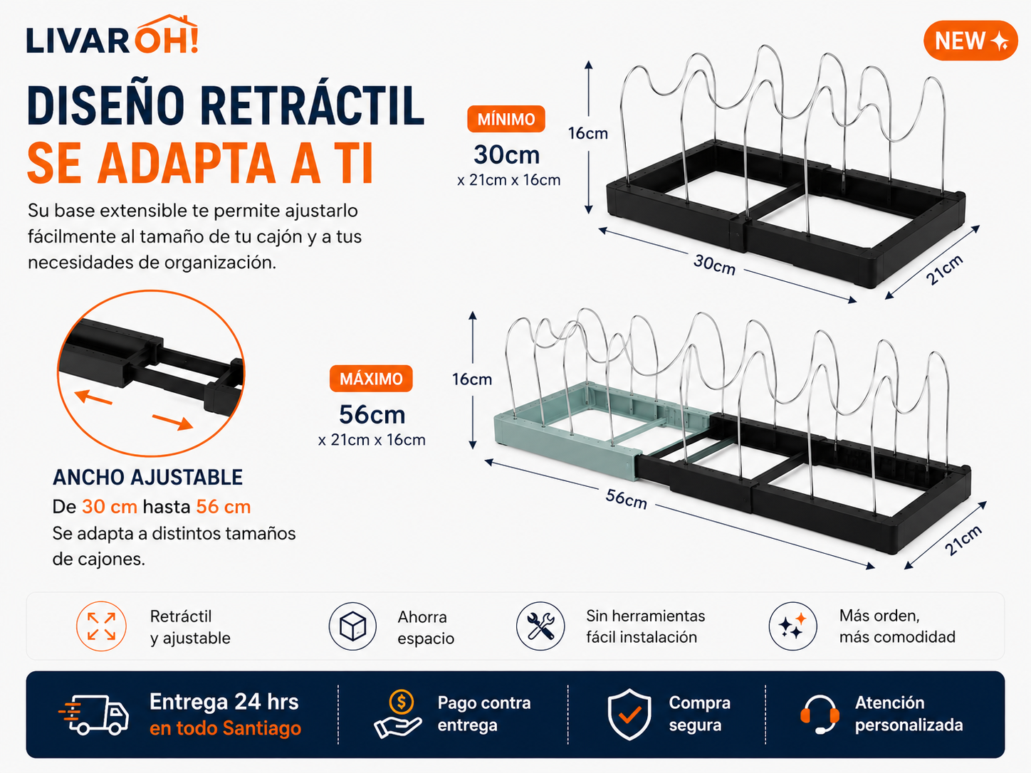 Organizador Ajustable para Tapas, Ollas y Sartenes LIVAROH